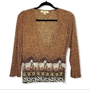 RAFAEL vintage brown zebra wrap front long sleeve